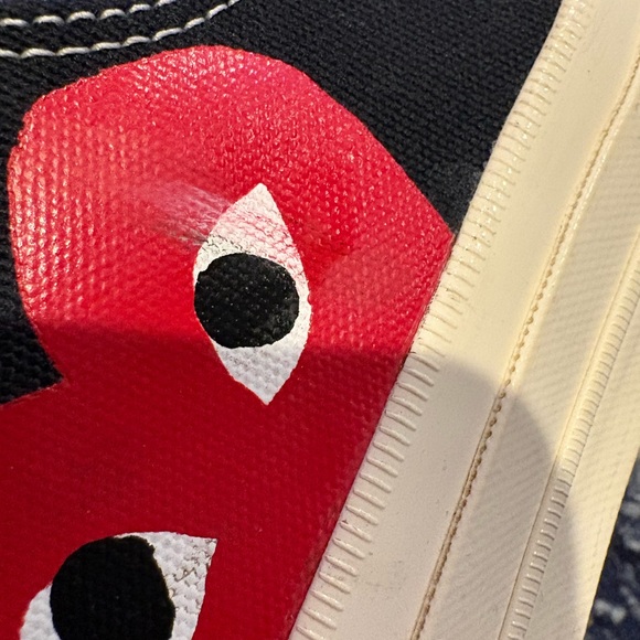 Comme des Garcons PLAY Black and Cream Sneakers with Red Heart